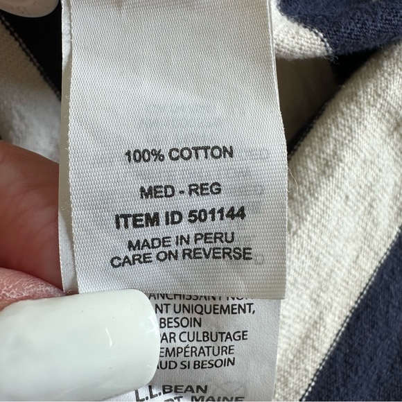 LL Bean Mens Medium Regular Striped Rugby Long Sleeve Polo Shirt Navy Cream Knit - Picture 7 of 7
